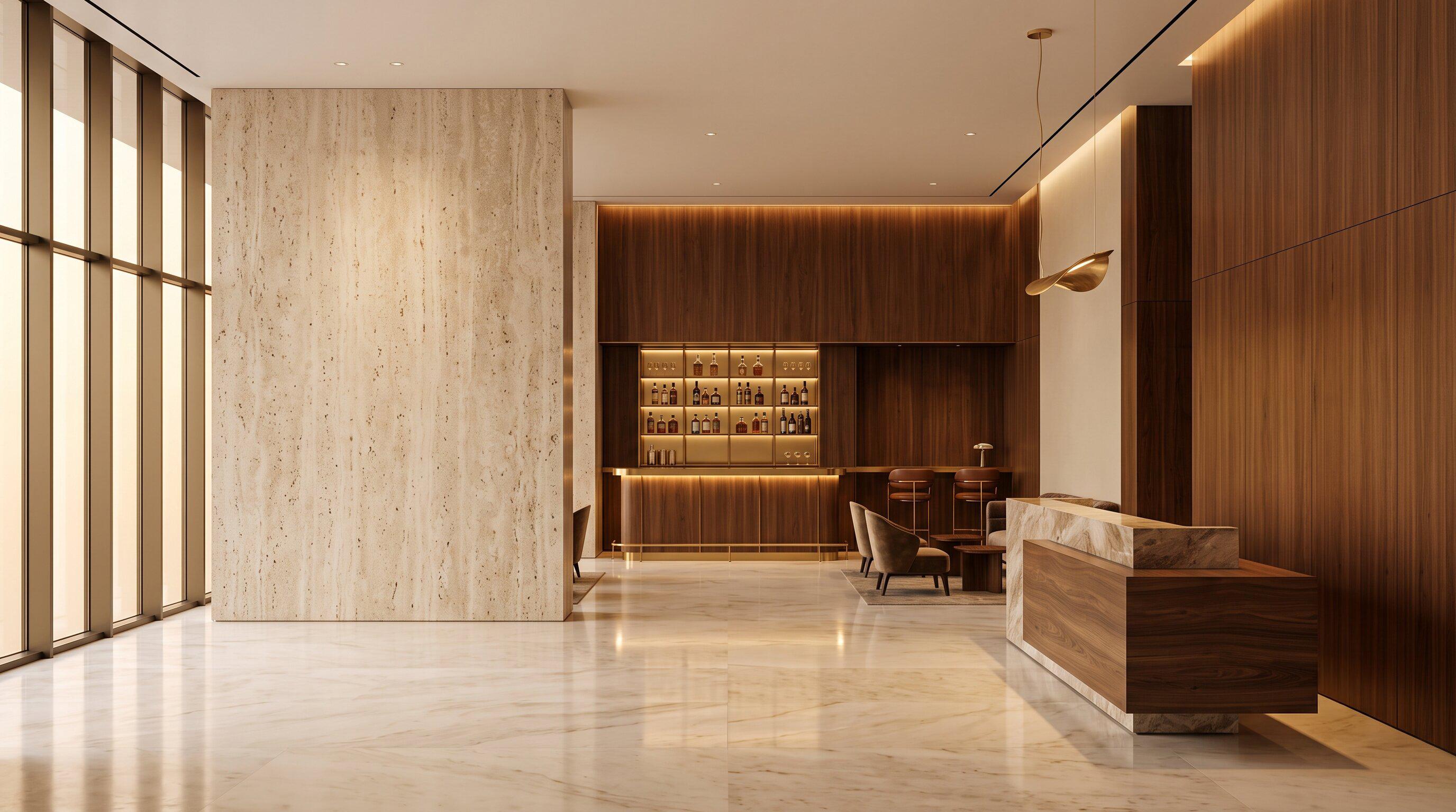 Luxury hotel lobby and bar — ready to be activated.